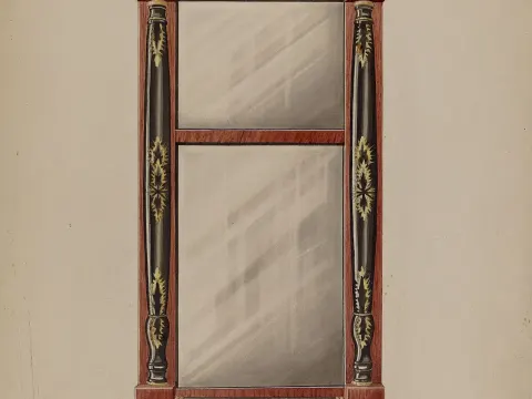 Tall wooden-frame wall mirror